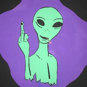 Alien smoking a blunt painting